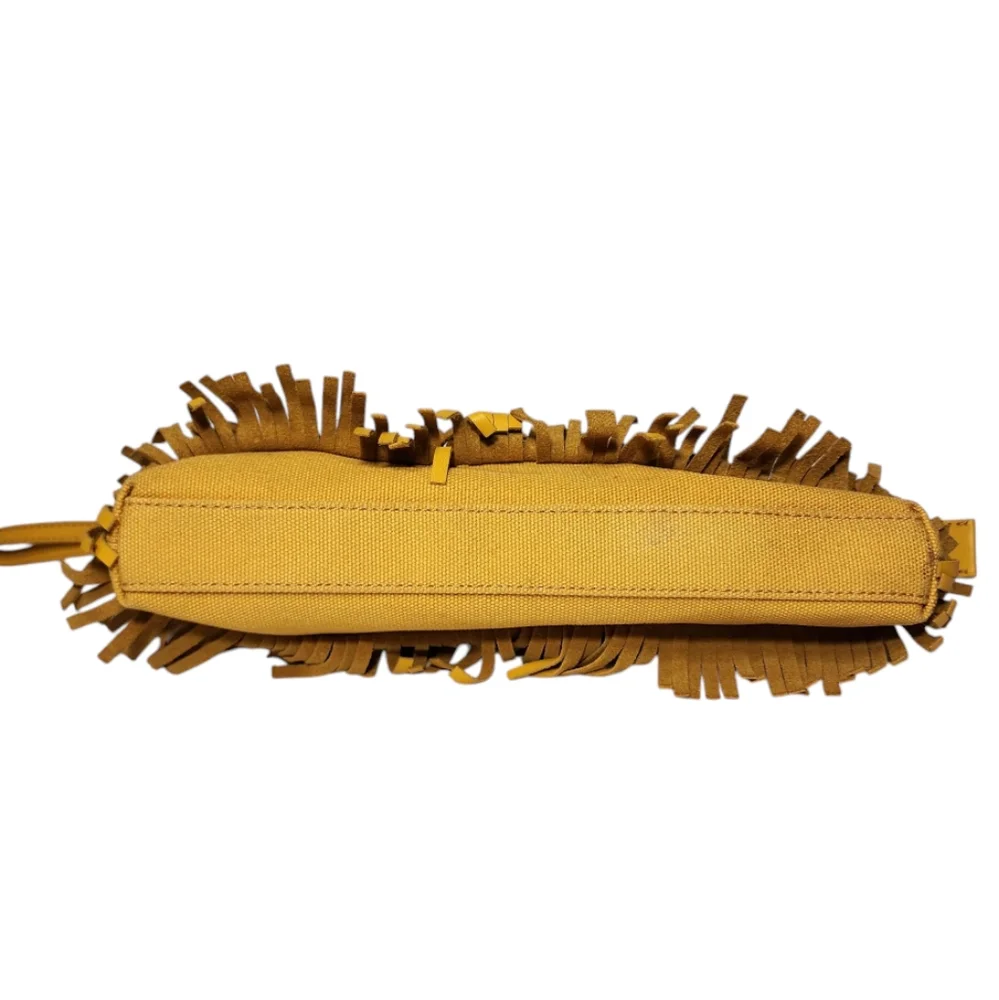 Kate Spade dark yellow fringe leather hippie boho soho clutch wristlet handbag‎